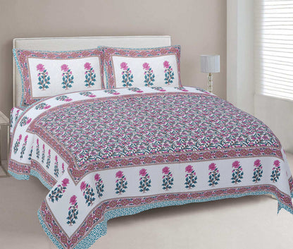 Rudra Bazaar Sea Green 210 TC Cotton Double King Bedsheet With 2 Pillow Covers