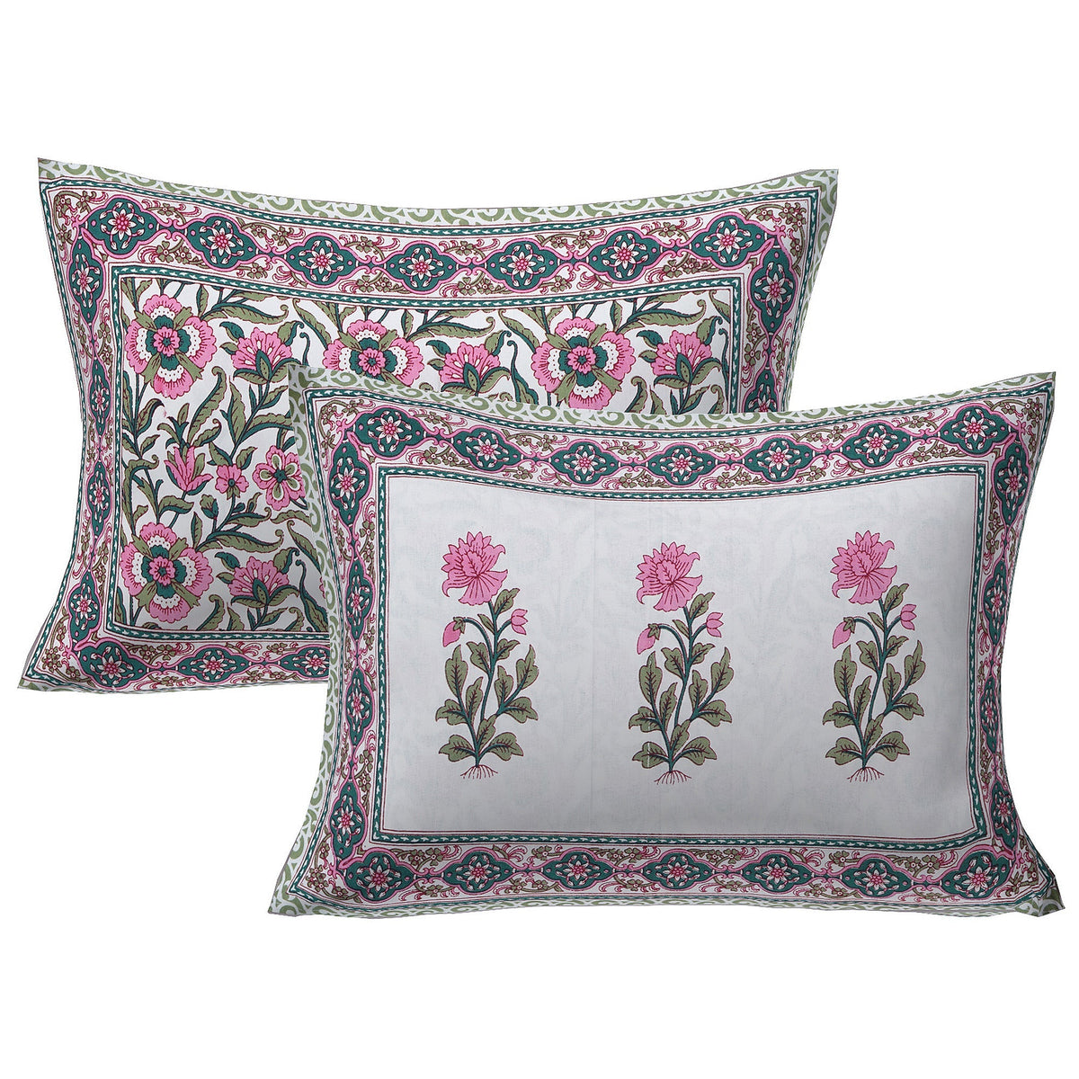 Rudra Bazaar Green 210 TC Cotton Double King Bedsheet With 2 Pillow Covers