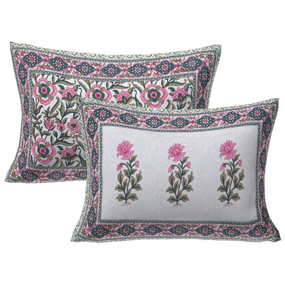 Rudra Bazaar Green 210 TC Cotton Double King Bedsheet With 2 Pillow Covers