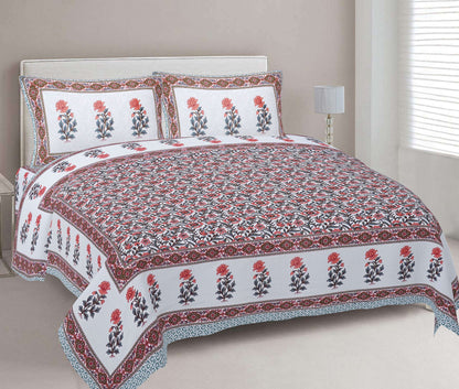 Rudra Bazaar Grey 210 TC Cotton Double King Bedsheet With 2 Pillow Covers
