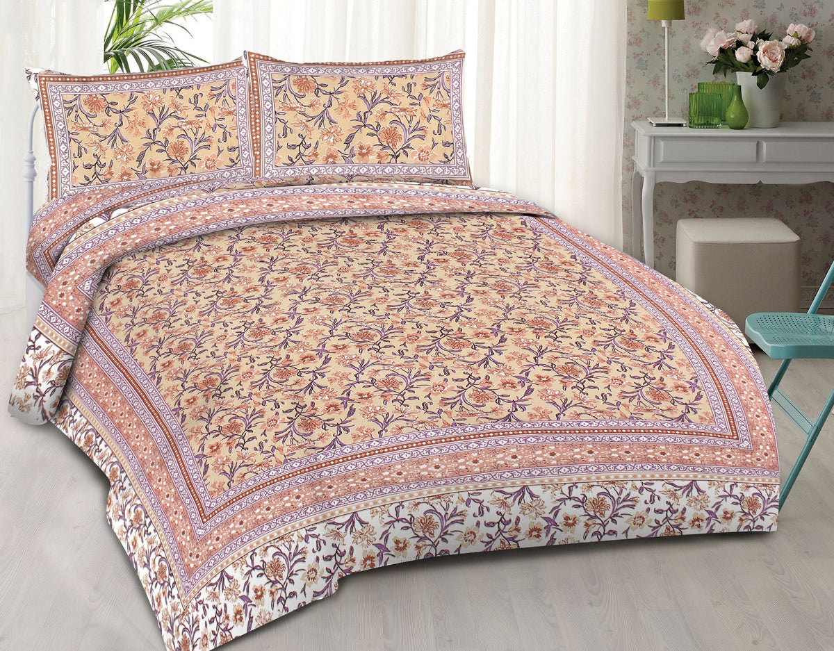 Rudra Bazaar Brown 210 TC Cotton Double King Bedsheet With 2 Pillow Covers