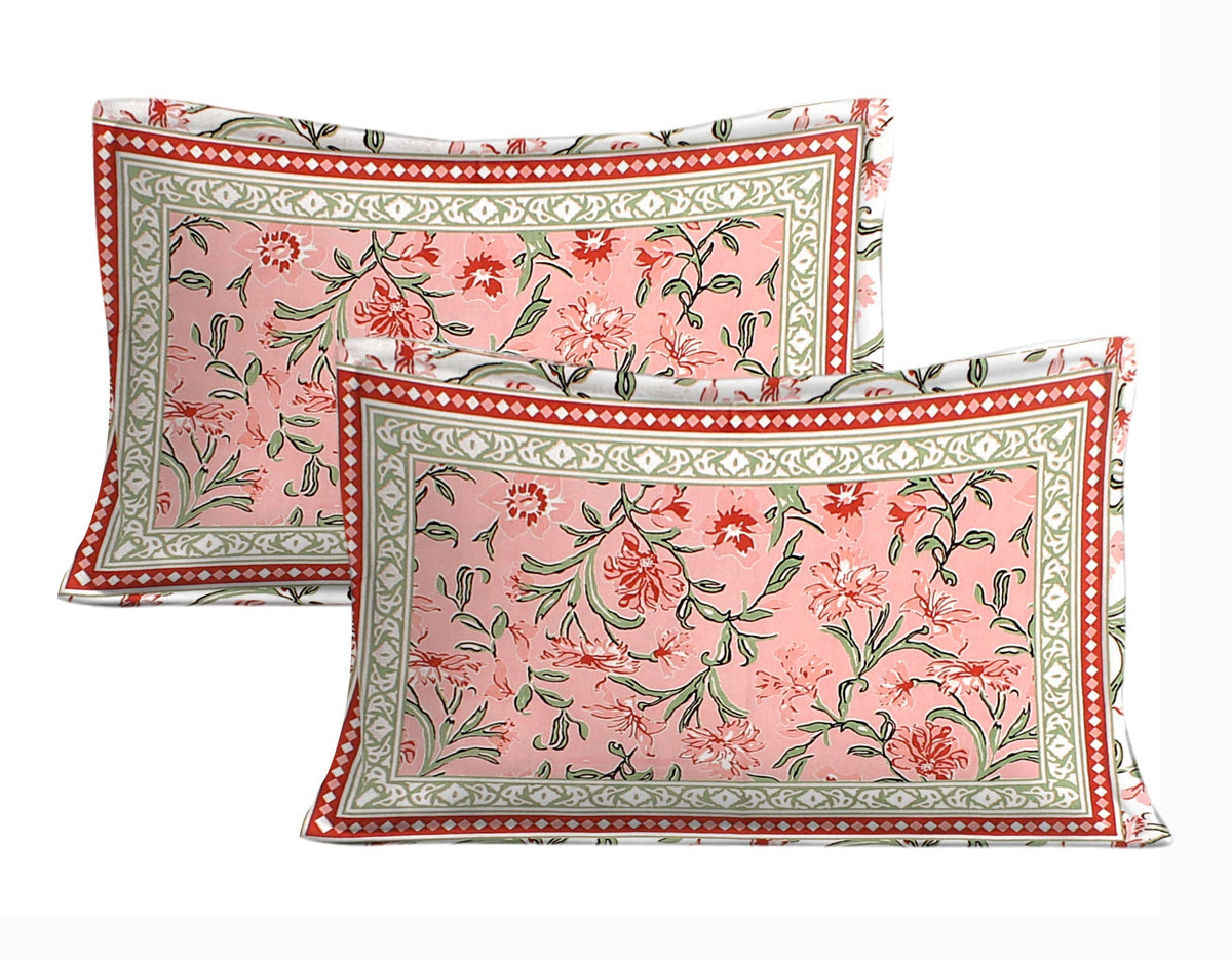 Rudra Bazaar Pink 210 TC Cotton Double King Bedsheet With 2 Pillow Covers