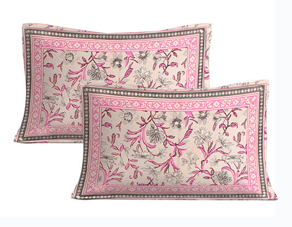 Rudra Bazaar Pink 210 TC Cotton Double King Bedsheet With 2 Pillow Covers
