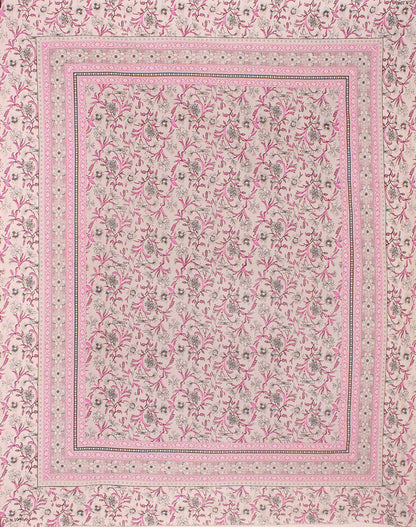 Rudra Bazaar Pink 210 TC Cotton Double King Bedsheet With 2 Pillow Covers