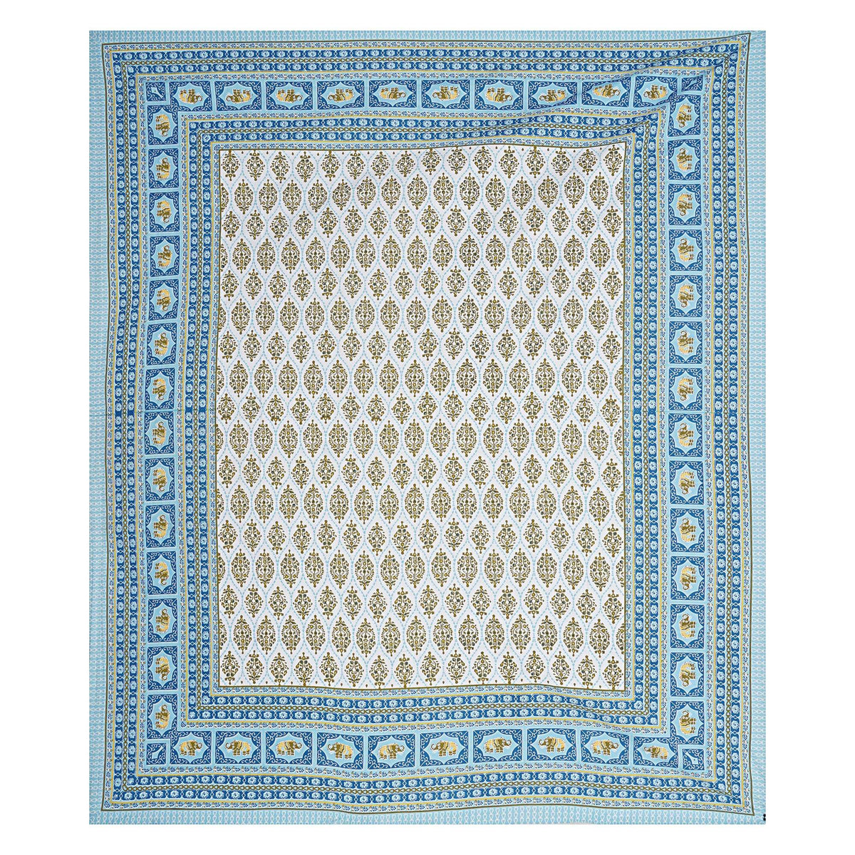 Rudra Bazaar Blue 210 TC Cotton Double King Bedsheet With 2 Pillow Covers