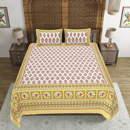 Rudra Bazaar Gold 210 TC Cotton Double King Bedsheet With 2 Pillow Covers