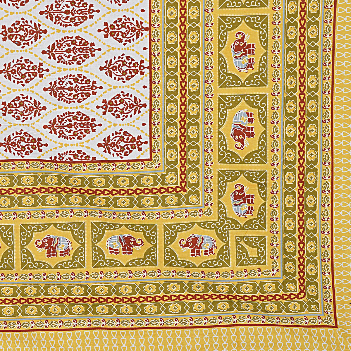 Rudra Bazaar Gold 210 TC Cotton Double King Bedsheet With 2 Pillow Covers