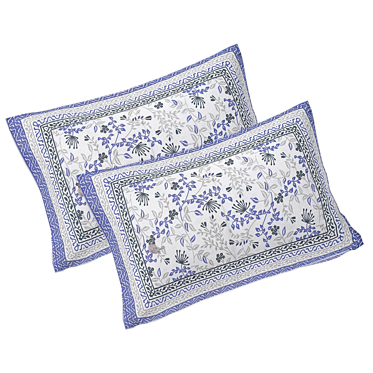 Rudra Bazaar Blue 210 TC Cotton Double King Bedsheet With 2 Pillow Covers