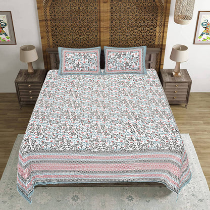 Rudra Bazaar Grey 210 TC Cotton Double King Bedsheet With 2 Pillow Covers