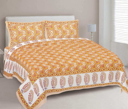 Rudra Bazaar Multi 210 TC Cotton Double King Bedsheet With 2 Pillow Covers