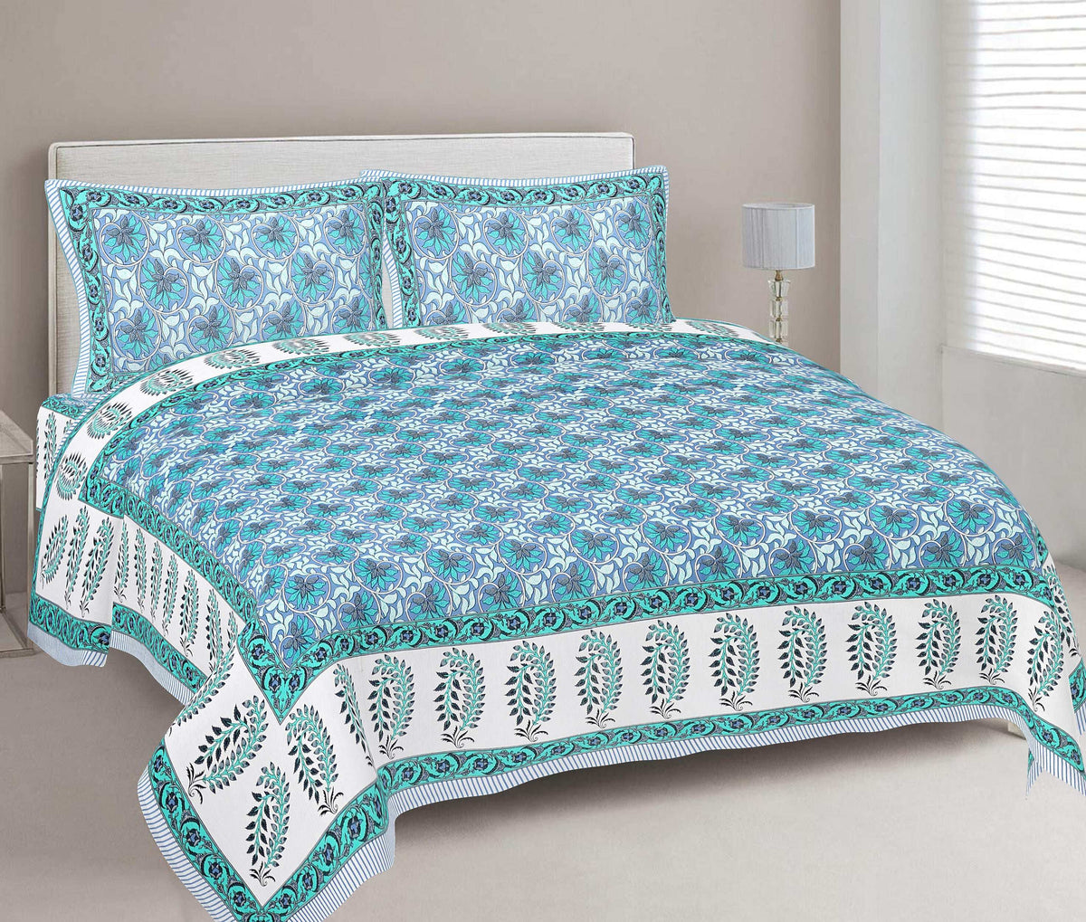 Rudra Bazaar Multi 210 TC Cotton Double King Bedsheet With 2 Pillow Covers