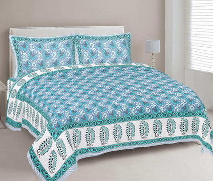 Rudra Bazaar Multi 210 TC Cotton Double King Bedsheet With 2 Pillow Covers