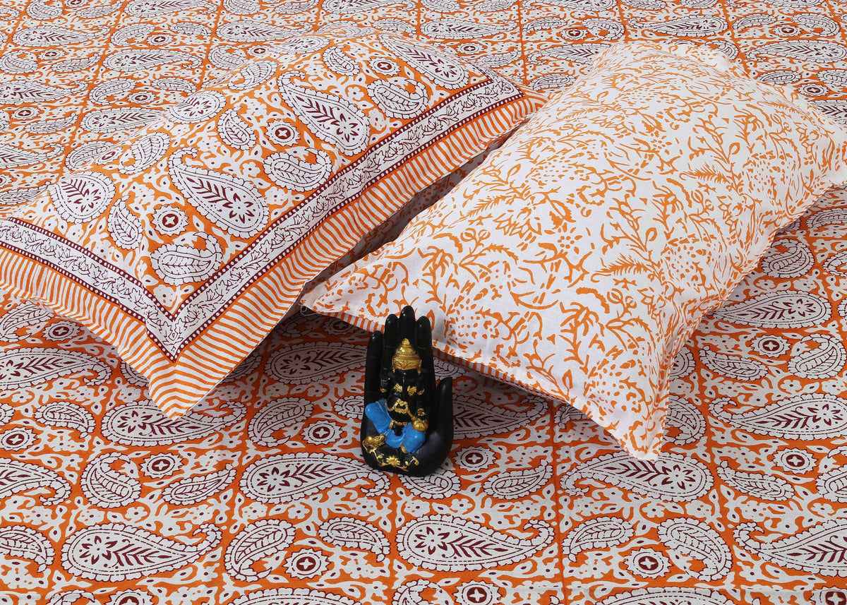 Rudra Bazaar Multi 210 TC Cotton Double King Bedsheet With 2 Pillow Covers