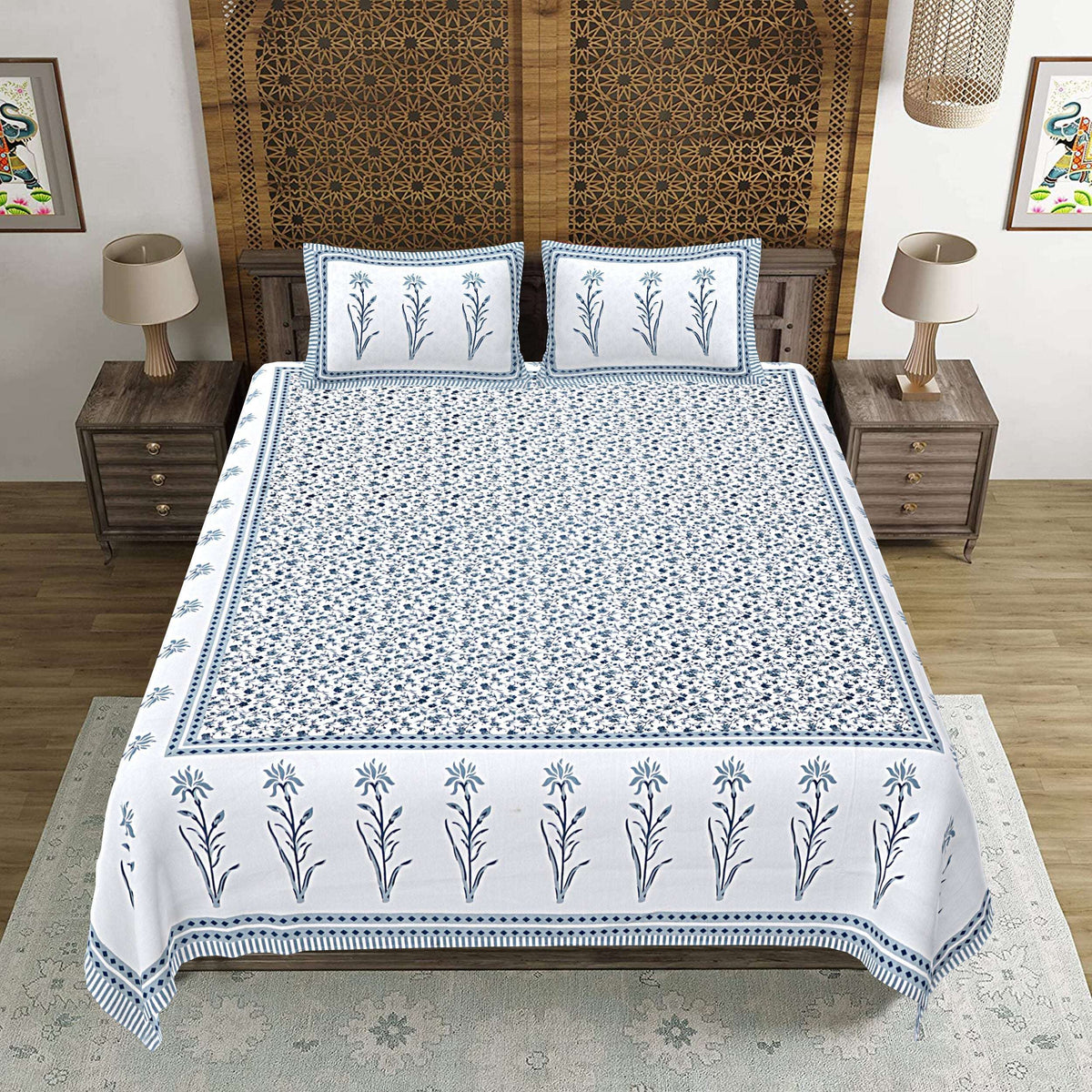 Rudra Bazaar Grey 210 TC Cotton Double King Bedsheet With 2 Pillow Covers
