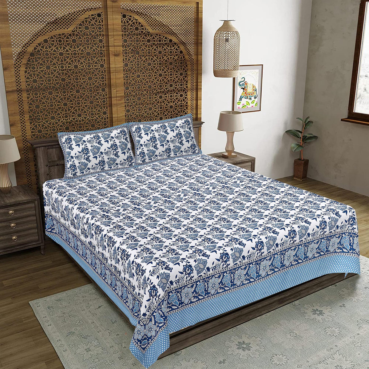 Rudra Bazaar Brown 210 TC Cotton Double King Bedsheet With 2 Pillow Covers