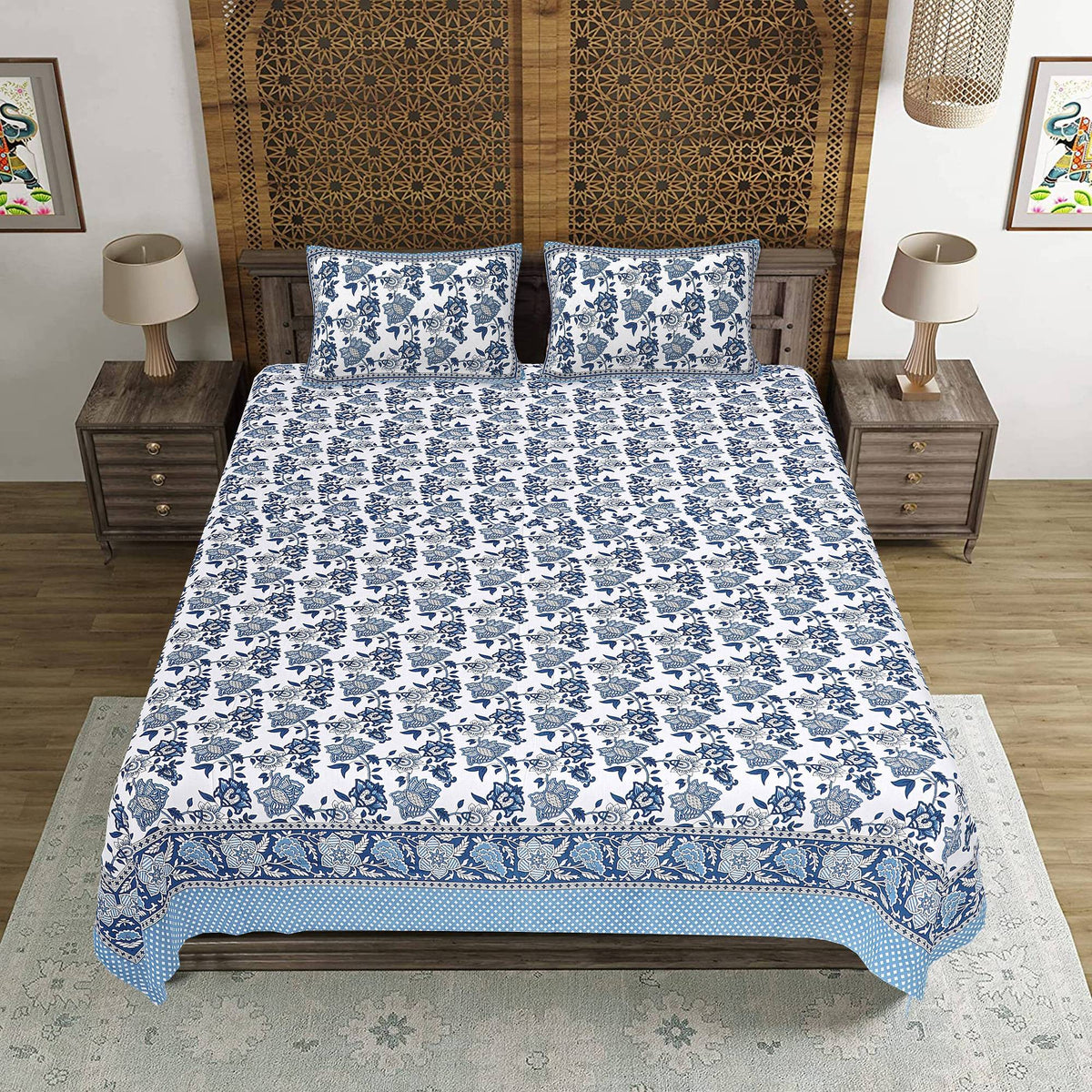 Rudra Bazaar Brown 210 TC Cotton Double King Bedsheet With 2 Pillow Covers