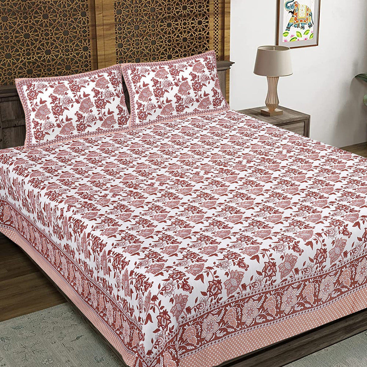 Rudra Bazaar Sea Green 210 TC Cotton Double King Bedsheet With 2 Pillow Covers