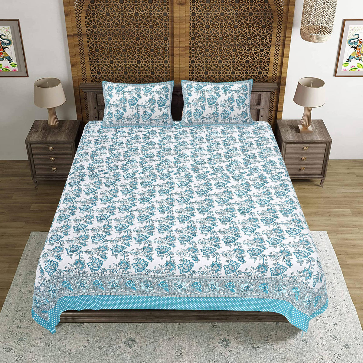 Rudra Bazaar Pink 210 TC Cotton Double King Bedsheet With 2 Pillow Covers