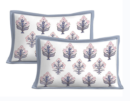 Rudra Bazaar Blue 210 TC Cotton Double King Bedsheet With 2 Pillow Covers