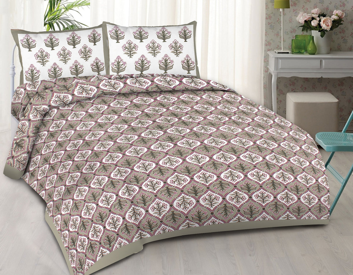 Rudra Bazaar Grey 210 TC Cotton Double King Bedsheet With 2 Pillow Covers