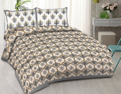 Rudra Bazaar Multi 210 TC Cotton Double King Bedsheet With 2 Pillow Covers