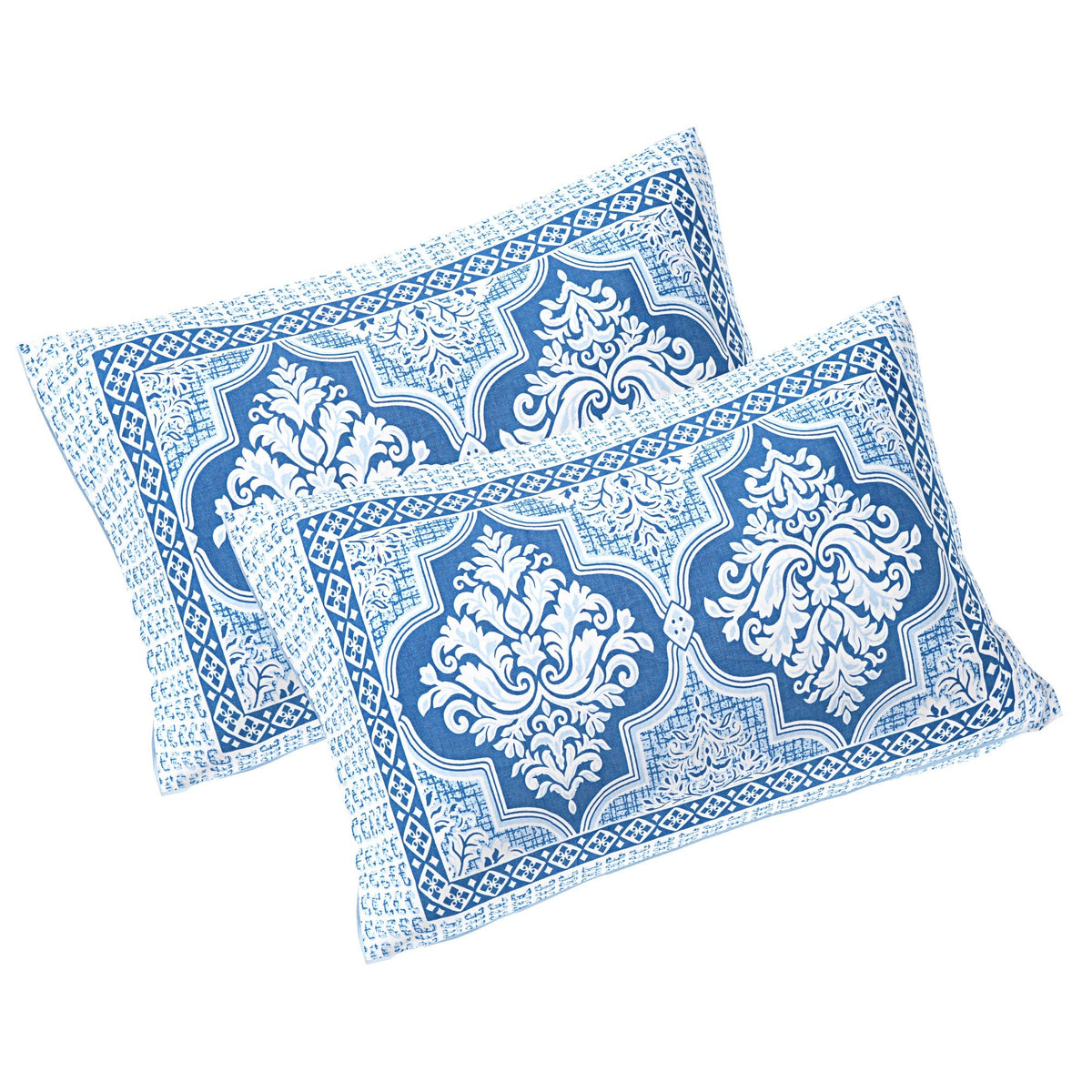 Rudra Bazaar Blue 210 TC Cotton Double King Bedsheet With 2 Pillow Covers