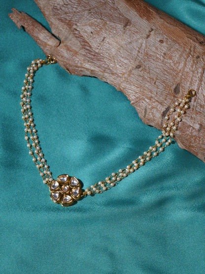 Kundan & Pearl Neckpiece (Gold) - Ruby Raang