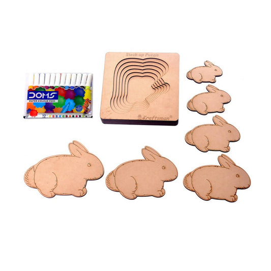 Kraftsman Stack Up Puzzles/ Layered Puzzle Bunny Shape For Kids | Color Kit Included | 6 Pieces Puzzle