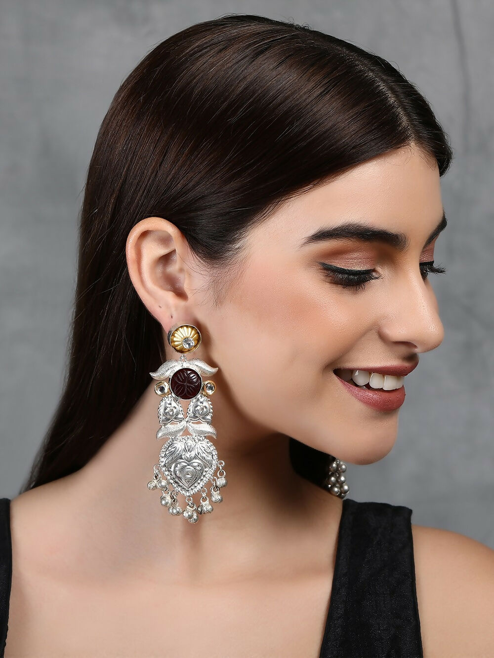 Joban Fashion Women Long Pattern Silver Tone Earrings