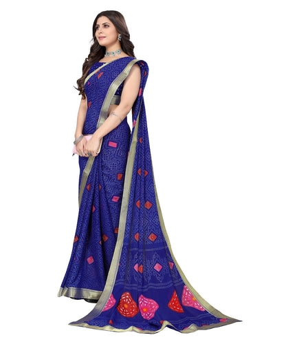 Vamika Blue Georgette Printed With Lace Saree