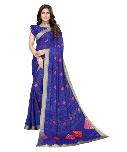 Vamika Blue Georgette Printed With Lace Saree