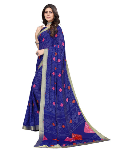 Vamika Blue Georgette Printed With Lace Saree