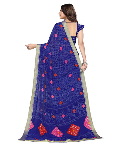 Vamika Blue Georgette Printed With Lace Saree