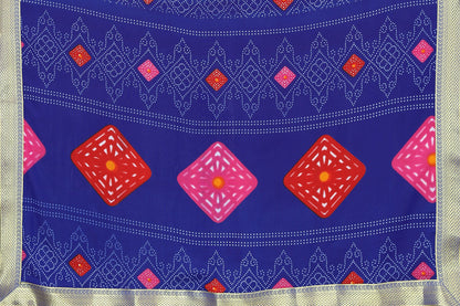 Vamika Blue Georgette Printed With Lace Saree