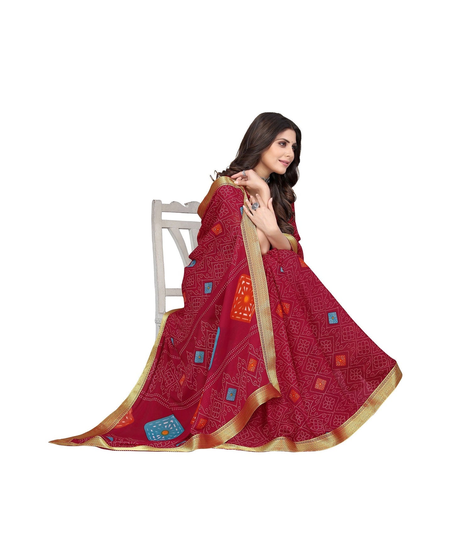 Vamika Maroon Georgette Printed With Lace Saree