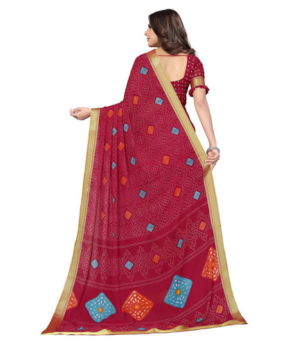 Vamika Maroon Georgette Printed With Lace Saree