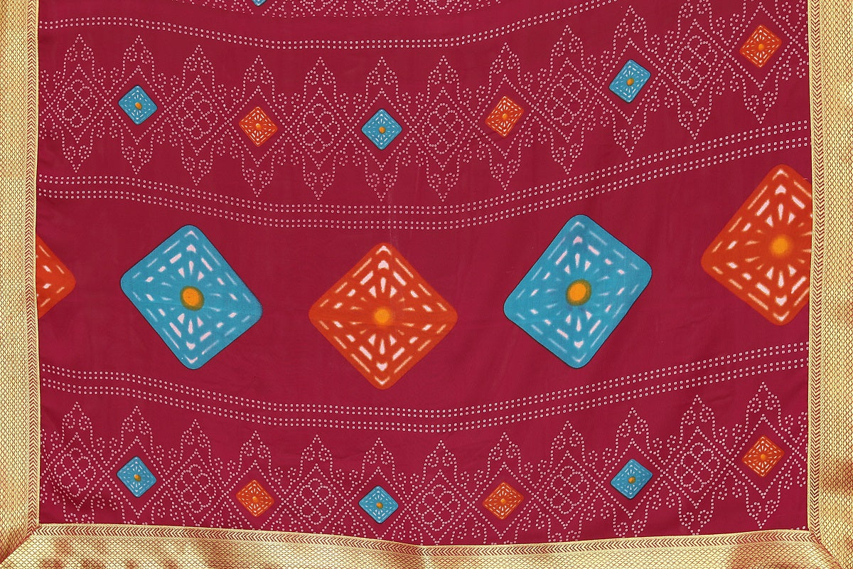 Vamika Maroon Georgette Printed With Lace Saree