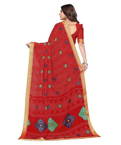 Vamika Red Georgette Printed With Lace Saree