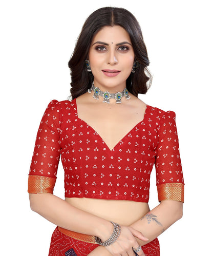 Vamika Red Georgette Printed With Lace Saree
