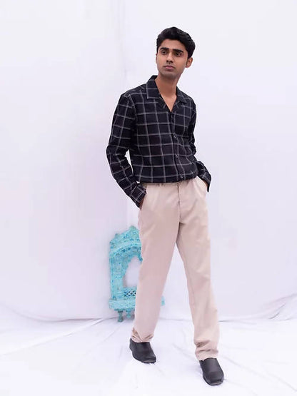 Diva Globe Cotton Black Checkard Lapel Collar Shirt