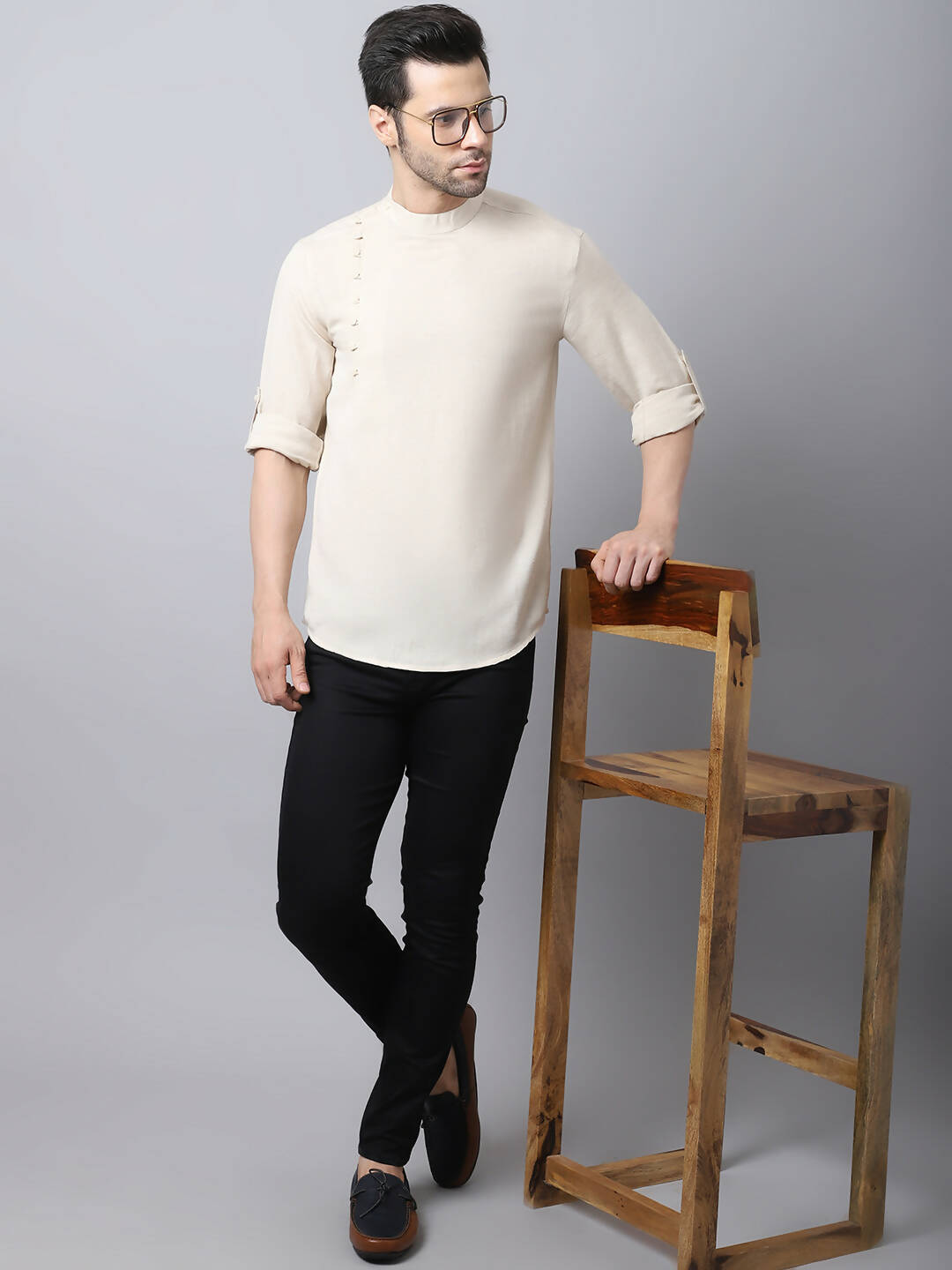 Even Apparels Cream Pure Cotton Men's Kurta With Side Placket