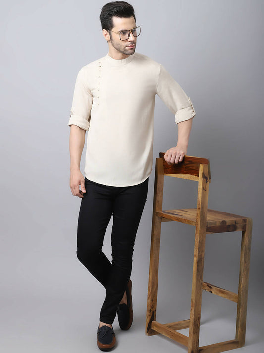 Even Apparels Cream Pure Cotton Men's Kurta With Side Placket