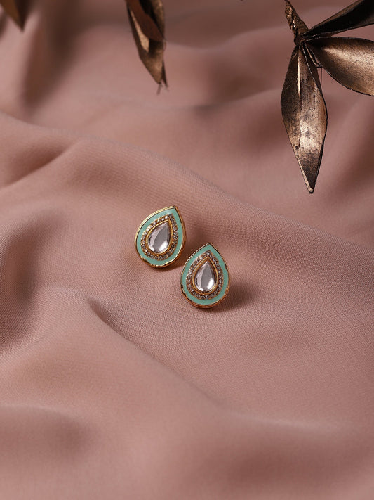 Blue Teardrop Shaped Studs Earrings - Ruby Raang