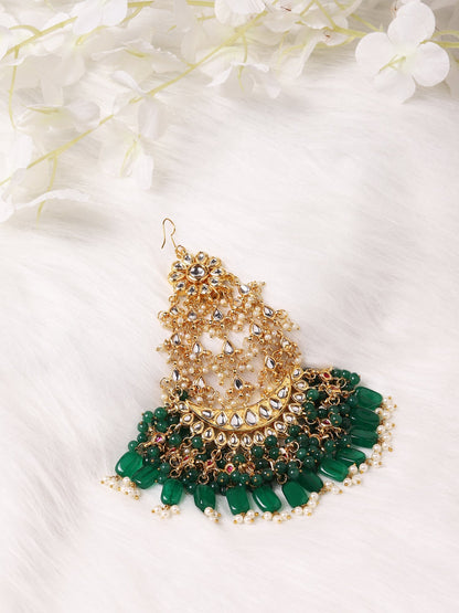 Gold-Polished Green White Kundan-Studded Jhumar Passa - Ruby Raang