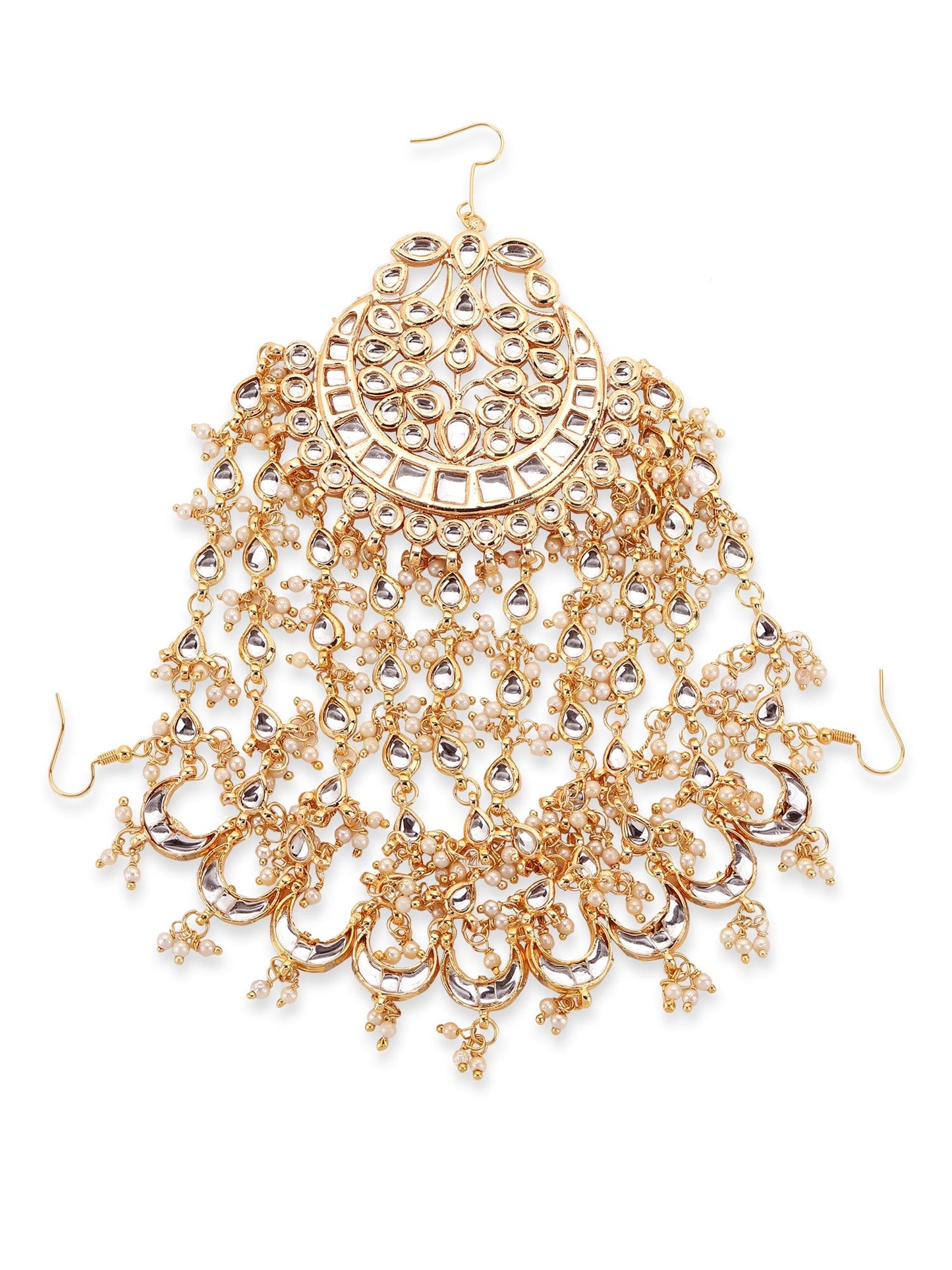 Gold-Polished White Kundan Jhoomarpassa - Ruby Raang