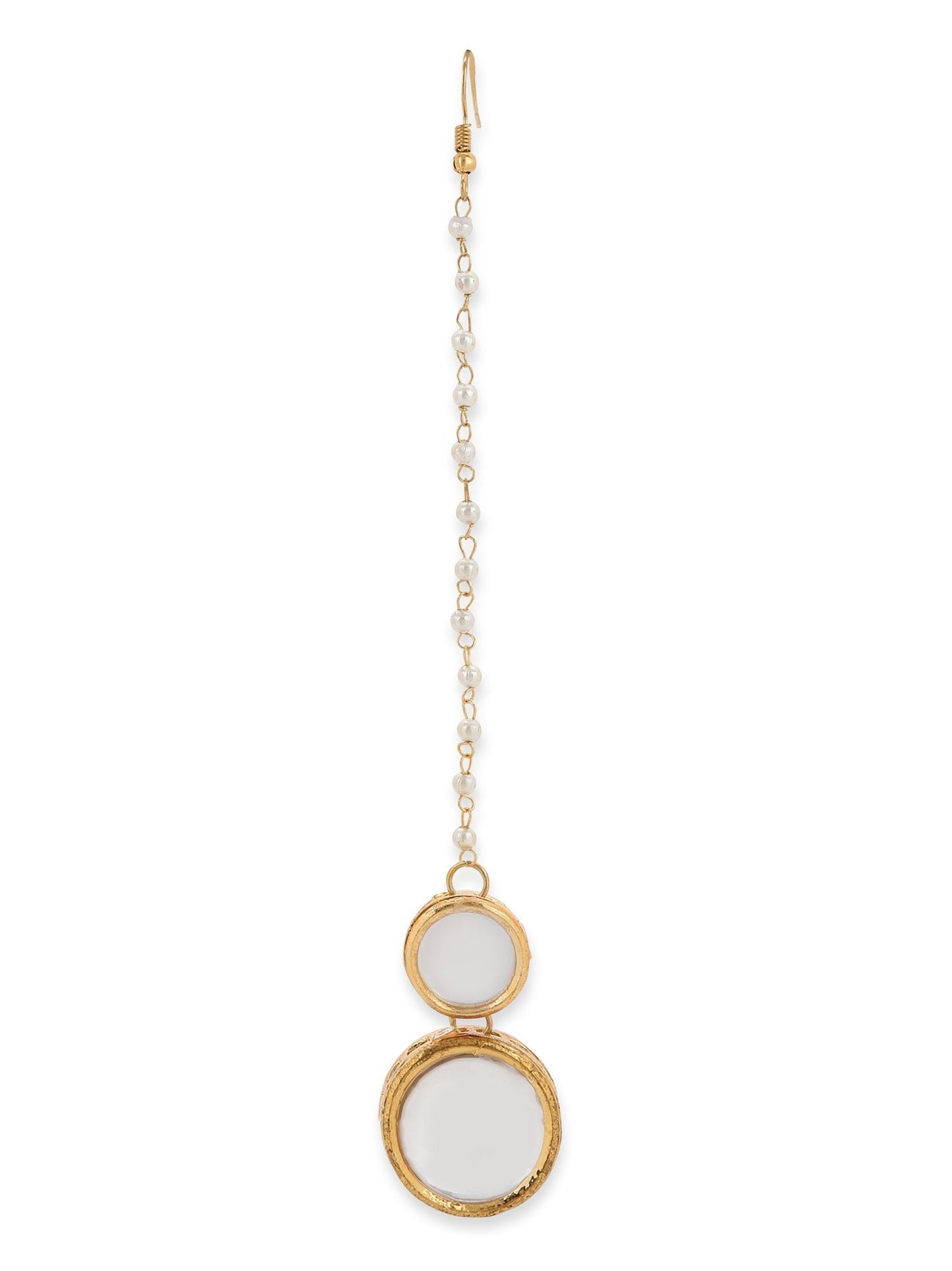 Gold-Polished White Kundan Studded Beaded Maang Tikka - Ruby Raang