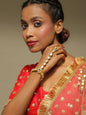 Women's Gold-Polished White Green Brass Kundan Ring Bracelet - Ruby Raang