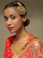 Gold-Polished Kundan Studded Maang Tikka Jhoomar - Ruby Raang