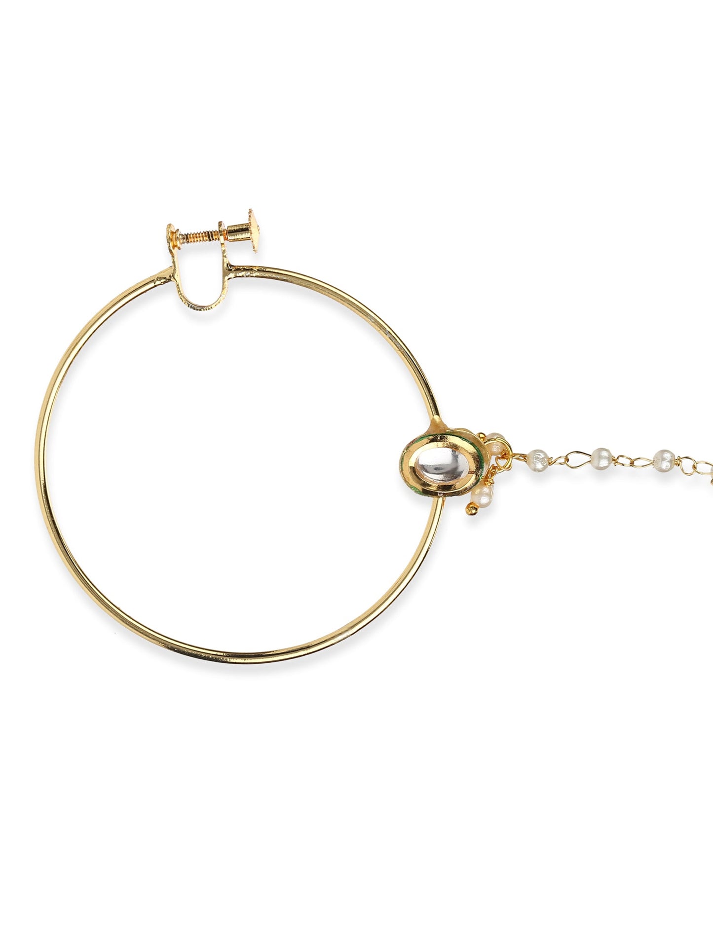Women's Gold-Toned White Kundan Nose Ring - Ruby Raang