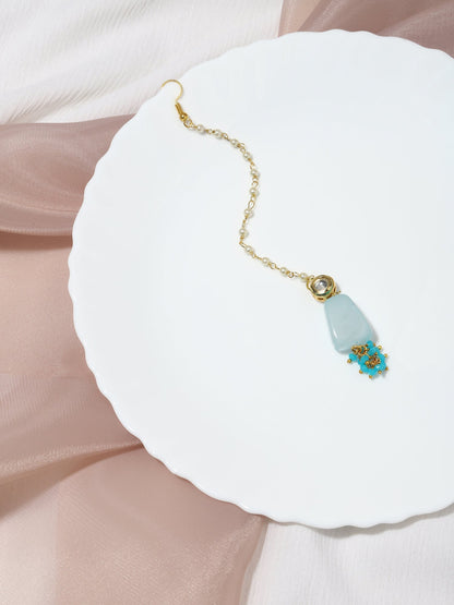 Turquoise Blue Kundan Maang Tikka - Ruby Raang
